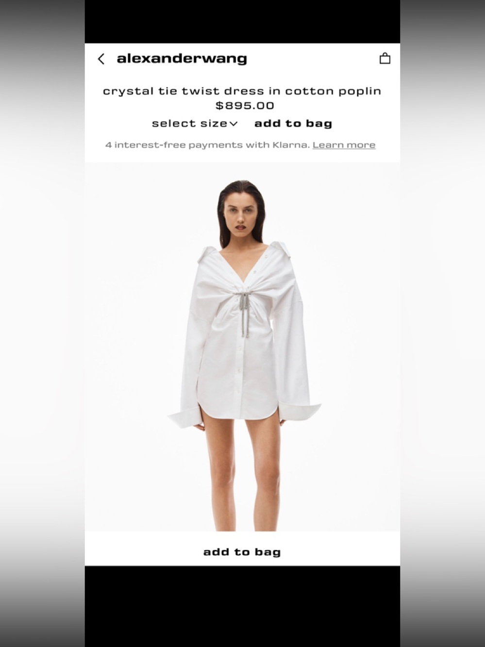 Alexander Wang crystal  tie twist Dress in cotton poplin